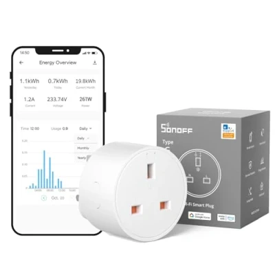 Image of SONOFF WiFi Smart Plug Socket Mini with Energy Power Monitoring Remote Control Schedule Functions, Works Alexa/ Google Home and IFTTT, 2.4 GHz No Hub Required, S60TPG