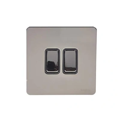 Image of Schneider Electric Ultimate Screwless Flat Plate Double Rocker 2 Way Light Switch, Single Pole, 16AX, GU1422BBN, Black Nickel with Insert