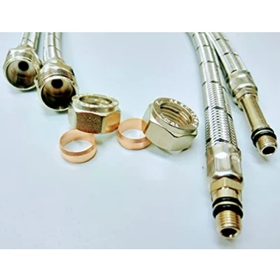 Image of AK Pair of Flexible MONOBLOC TAP Tail Connector Compression M12 x 15MM 500MM