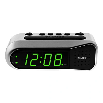 Image of Sharp Digital Alarm Clock Ascending Begins Faintly and Grows Increasing Louder, Gentle Wake Up Experience, Dual Battery Back up, Easy to Use with Simple Operation (Brushed Silver)