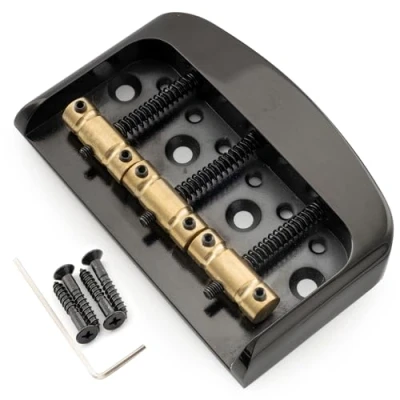 Image of Musiclily Pro Half Size Short Vintage Tele Bridge with Solid Aluminum Alloy Plate and Brass 3 Saddle, Black