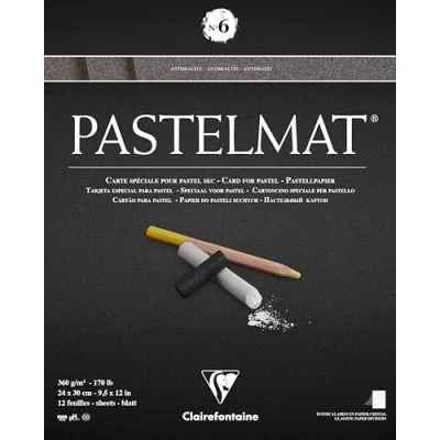 Image of Clairefontaine Ref 96004C Pastelmat Pastel Card Pad No.6 (12 Sheets) 360gsm 24 x 30cm Anthracite Specially Formulated For Use With Pastels