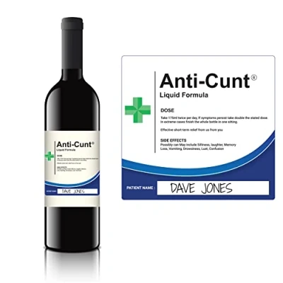 Image of Anti Cunt Novelty Wine Bottle Label Funny Xmas Gift Idea Present for Him Husband Boyfriend Dad Men Rude Uncle Fun Birthday Christmas Adult