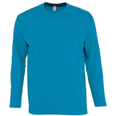 Image of SOLS Mens Monarch Long Sleeve T Shirt (Aqua) Navy Cotton Size Large