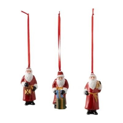Image of Villeroy &amp; Boch Nostalgic Ornaments Santa Claus ornament set, 3 part, decorative set made from hard porcelain, multi coloured, 8 x 3.5 cm, 14 8331 6687
