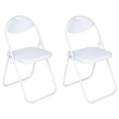 Image of Nyxi Set of 2 Folding Chair, Padded Paris Faux Leather, Chair Home Office Dining (2 X White)