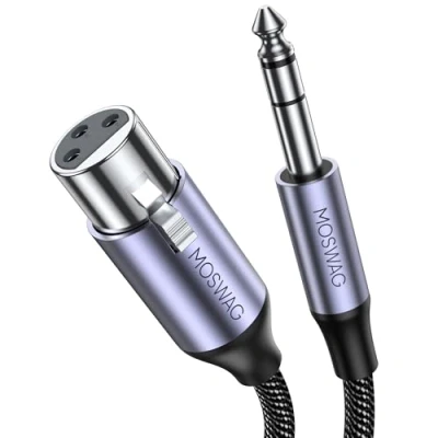 Image of MOSWAG 6.35mm TRS Male to XLR Female Cables 3.3FT, 1/4 for Guitar, Amplifier,Microphone, Mixer, Dynamic Microphone, ElectronicKeyboard