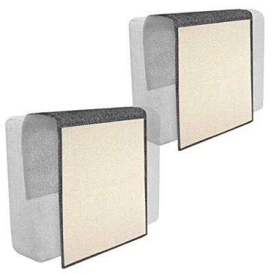 Image of Navaris 2x Cat Scratch Mats Sofa Shield Natural Sisal Furniture Protector Scratching Pads for Cats Chair, Couch, Seat, Stairs Light Grey, White