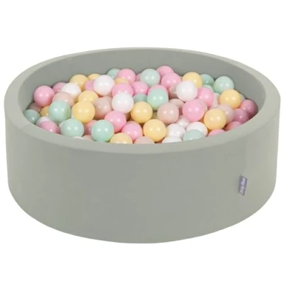 Image of KiddyMoon Soft Ball Pit Round 90X30cm/200 Balls ∅ 7Cm/2.75In For Kids, Foam Pool Baby Playballs, Sage: Pastel Beige/Pastel Yellow/White/Mint/Powder Pink
