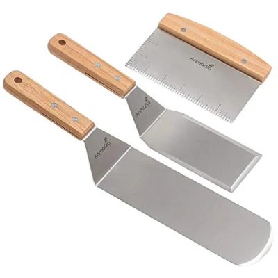 Image of Professional Stainless Steel Spatula Set Heavy Duty and Scraper Great for Cast Iron Griddle BBQ Flat Top Grill Commercial Grade