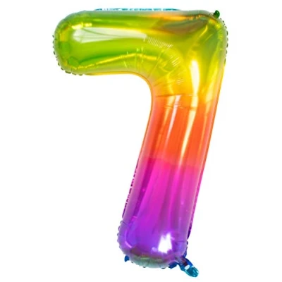 Image of Folat 63247 Zahl Foil Balloon Yummy Gummy Rainbow Number 7 86 cm, Multi Colors, 86cm