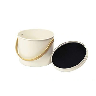 Image of Pebbly Cream Compost Bin 7 Litre Metal Bamboo and Charcoal Filter