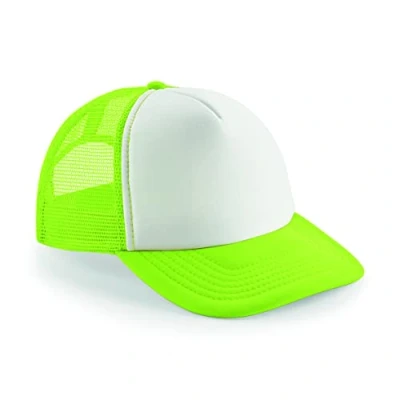 Image of Beechfield Vintage Plain Snap Back Trucker Cap Classic Retro Style Hat Green/White