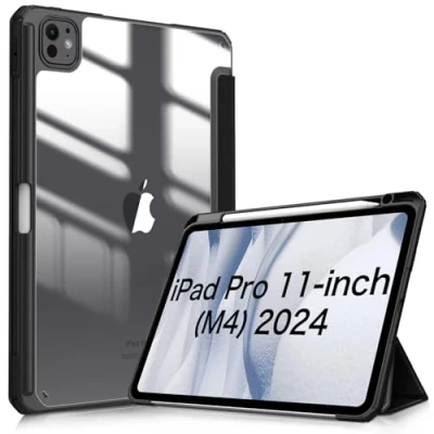 Image of FINTIE Hybrid Case Compatible with iPad Pro 11 inch (2024) M4, [Built in Pencil Holder] Shockproof Cover w/Clear Transparent Back Shell, Auto Wake/Sleep, Black
