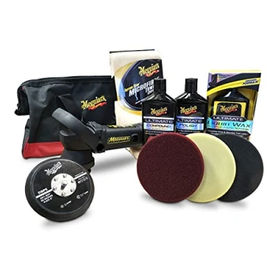 Image of Meguiar&#039;s Dual Action DA Car Machine Polisher Pad Kit MT320ULTKIT With Pads, Bag, Ultimate Compound, Polish And Liquid Wax