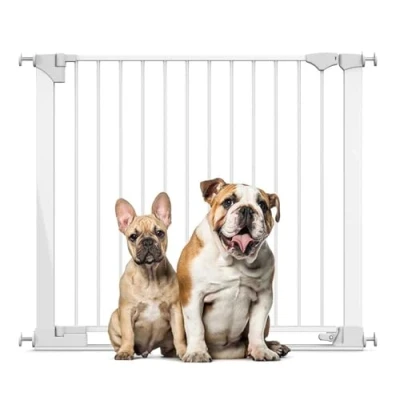 Image of Bettacare SafeStep Dog Gate, White, 96cm 103cm, Extra Low Walkthough, 81cm Wide Doorway, One Piece Gate for Stairs, Hallways and Doors, Pet Puppy, Easy Installation