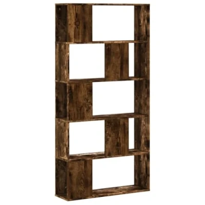 Image of vidaXL Bookcase 5 Tier Freestanding Bookshelf Storage Rack, Smoked Oak Engineered Wood, 45x23.5x162.5 cm for Living Room/Office