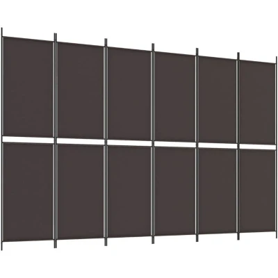 Image of vidaXL 6 Panel Room Divider Brown 300x200 cm Fabric