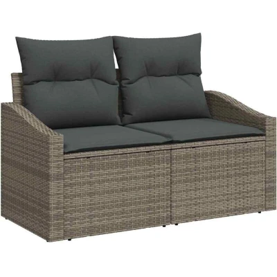 Image of vidaXL 8 Piece Garden Sofa Set with Cushions Grey Poly Rattan Acacia