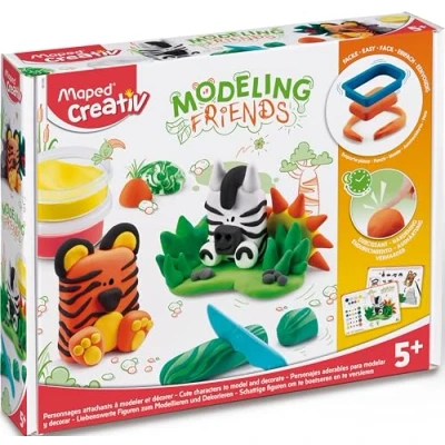 Image of Maped Creative Modelling Friends Set with Air Hardening Dough Wild Animals: Tiger &amp; Zebra, Multi Coloured