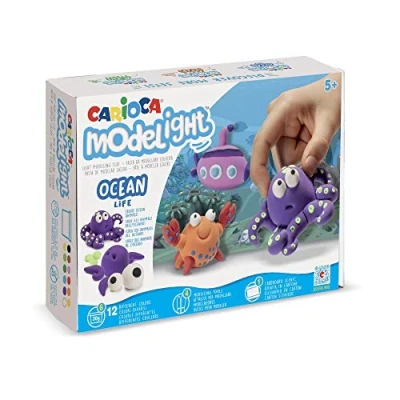 Image of Carioca Modelight Maxi Ocean Ultra Light Modelling Clay for Kids, Play Dough Box of Soft and Elastic Air Dry 5+ Years, 12 Assorted Colours, Tools Tutorials Included, 180 g