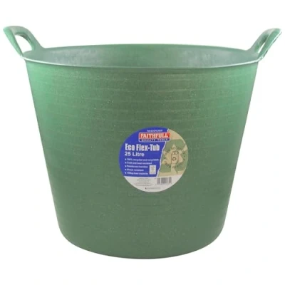 Image of Faithfull Eco Flex Tub, Multi Purpose, Durable &amp; Sustainable Flexible Bucket with Reinforced Handles 25 Litre (5.5gl), Green
