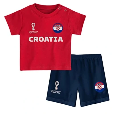 Image of Croatia, Official Fifa 2022 Tee &amp; Short Set Home Country Shorts Set, Children&#039;s Medium, Age 3