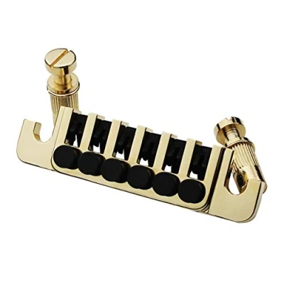 Image of Guyker Guitar Bridge Tailpiece Vintage TP 6 70&#039;s Bridges with Studs and Inserts Replacement Compatible LP Les Paul String Electric (Golden)