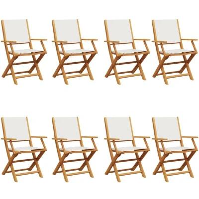 Image of vidaXL Folding Garden Chairs 8 pcs Cream White Fabric and Solid Wood