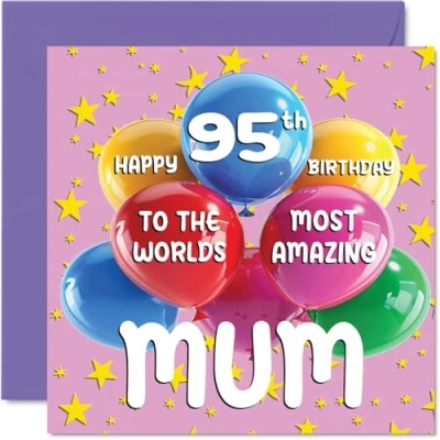 Image of 95th Mum Birthday Card World&#039;s Most Amazing Happy for from Daughter Son, 145mm x Age 95 Ninety Five Greeting Cards Mother Mom