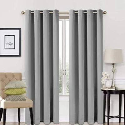 Image of ARITRADERSLTD Silver Blackout Curtains for Bedroom 54 Inch Drop Eyelet Thermal &amp; Drapes Short Window Treatment Living Room/Kitchen, 2 Panels, W46 X L54,