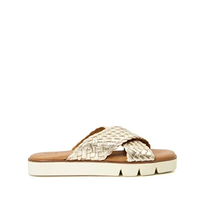 Image of Dune London Womens Ladies Woven Sliders Lexey Gold Leather (archived) Size UK 3