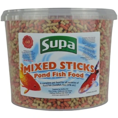 Image of Supa Mixed Koi and Pond Sticks, 3 Litre Bucket Premium Quality Fish Food Offering A Nutritionally Balanced Diet the Orange Stick Contains Spirulina Which Enhances Colour of Your