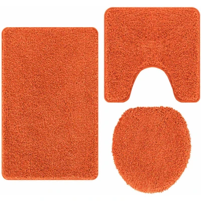 Image of vidaXL 3 Piece Bath Mat Set Orange Polypropylen Non Slip