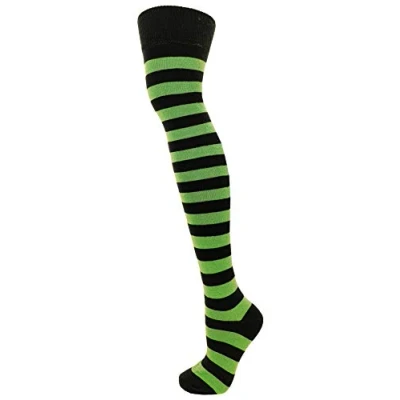 Image of Macahel Black &amp; Lime Green Striped Over the Knee Socks