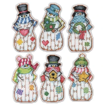 Image of Design Works Cross Stitch Kit Christmas Tree Ornaments Country Snowmen