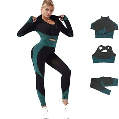 Image of Veriliss Women&#039;s 3pcs Gym Tracksuit Sweatsuit Activewear Sets 2024 Sport Yoga Fitness Clothing Ladies Workout Outfit Sportsuits for Running Jogging (FinchBlue,L)