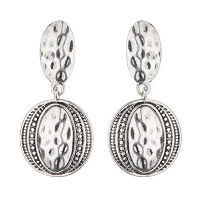 Image of Clip On Earrings Antique Silver Plated Aztec Design Dangle Earring Brasen S