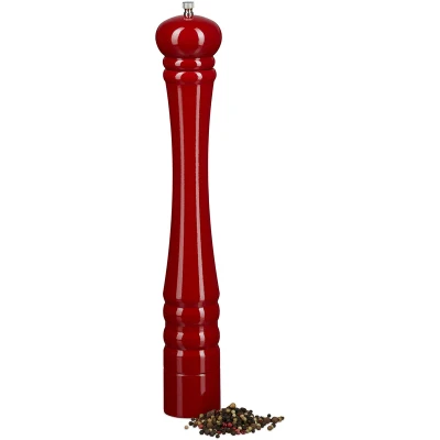 Image of Relaxdays Wooden Pepper Mill, Ceramic Grinding Mechanism, Large, Size: 40 x 6 cm, Classic Design, Red