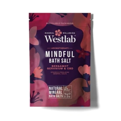 Image of Westlab Mindful CBD Bath Salts 1kg Epsom &amp; Himalayan Infused with Bergamot, Geranium for Calming and Soothing, Guaranteed Purity.