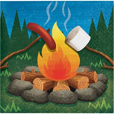 Image of Creative Converting 329313 Camping Beverage Paper Napkins, Multicolor