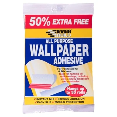 Image of Everbuild All Purpose Wallpaper Adhesive Contains Fungicide High Tack Easy Mix Formula 1 Box Hangs Up To 30 rolls (20 + 50% extra free)