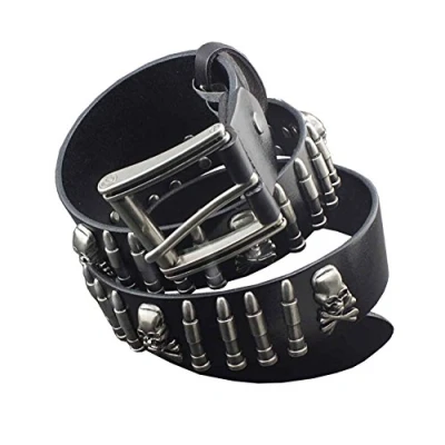 Image of Cool Mens Bullet Skull Stud Punk Rock Biker Real Leather Belt Waistband726146236614