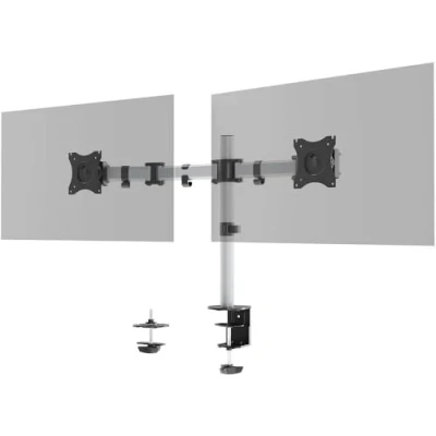 Image of Durable Monitor Mount Select for 2 Screen Stand with Clamp Desks VESA 75/100 21 27 Inch Screens Ergonomic, Height Adjustable, Rotate &amp; Tilt Securely Holds Upto 8KG