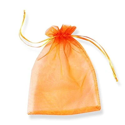 Image of PLECUPE 100Pcs Organza Bags, Gift Bags Large 7x9cm Wedding Favours Jewelry Pouches with Drawstring for Wedding, Christmas, Birthday, Anniversary, Baptism Orange