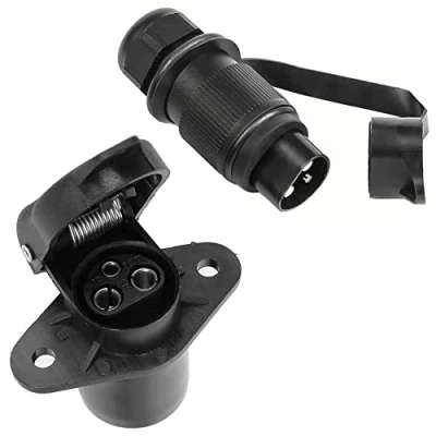 Image of SPARKMOTO 3 Pin Trailer Plug and Socket,3 Waterproof Tractor Socket Connectors,Tractor 3Pin For Agricultural Machinery 3Pole Plug(2 Mounting Holes A)
