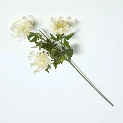 Image of HOMESCAPES Artificial Single Stem Cream Protea 65 cm Faux Silk Flower Spray for Bouquet or Floral Arrangement