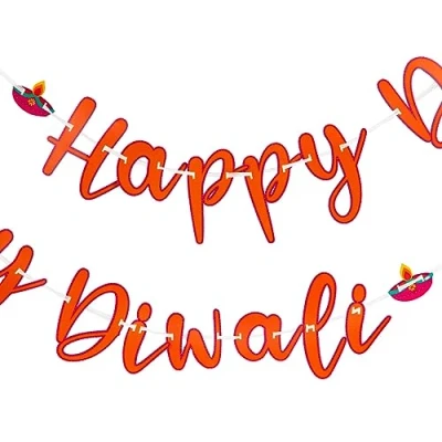 Image of Talking Tables Diwali Hanging Party Decorations Reusable Bunting for Your Celebration The Welcoming Garland Sign Comes in Vibrant Orange with a Colourful Candle Design at Each end. Size: 3m