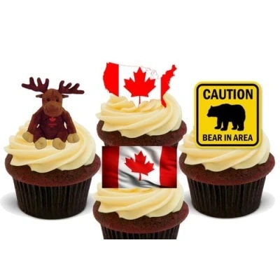 Image of Canada Canadian Fun Mix 12 Edible Stand Up Premium Wafer Card Cake Toppers Decorations