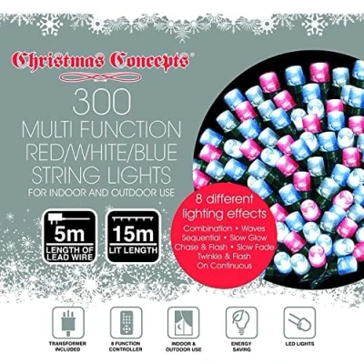 Image of Christmas Concepts® 300 Color Union Jack Red/White/Blue LED Lights for Queens Jubilee Celebration 15m (49ft)